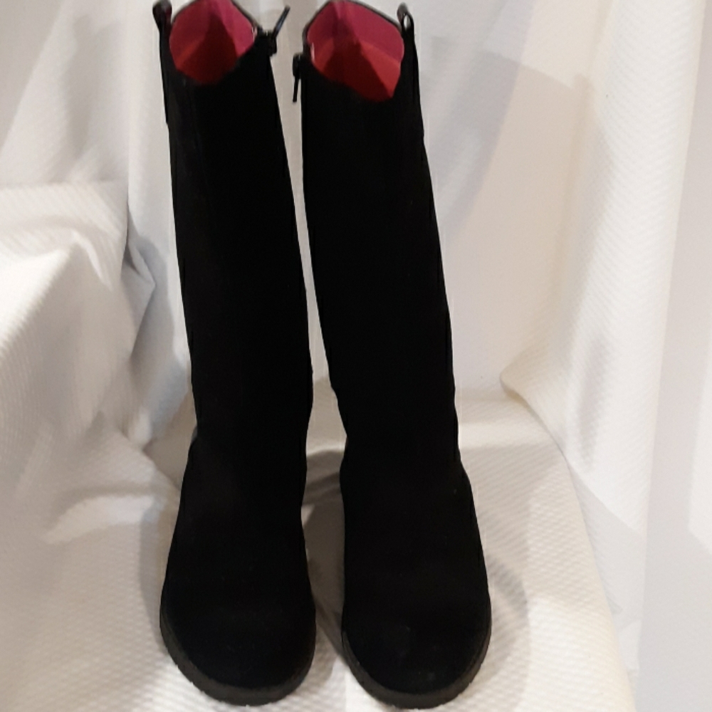 Lands End black Suede & Leather Boots 8